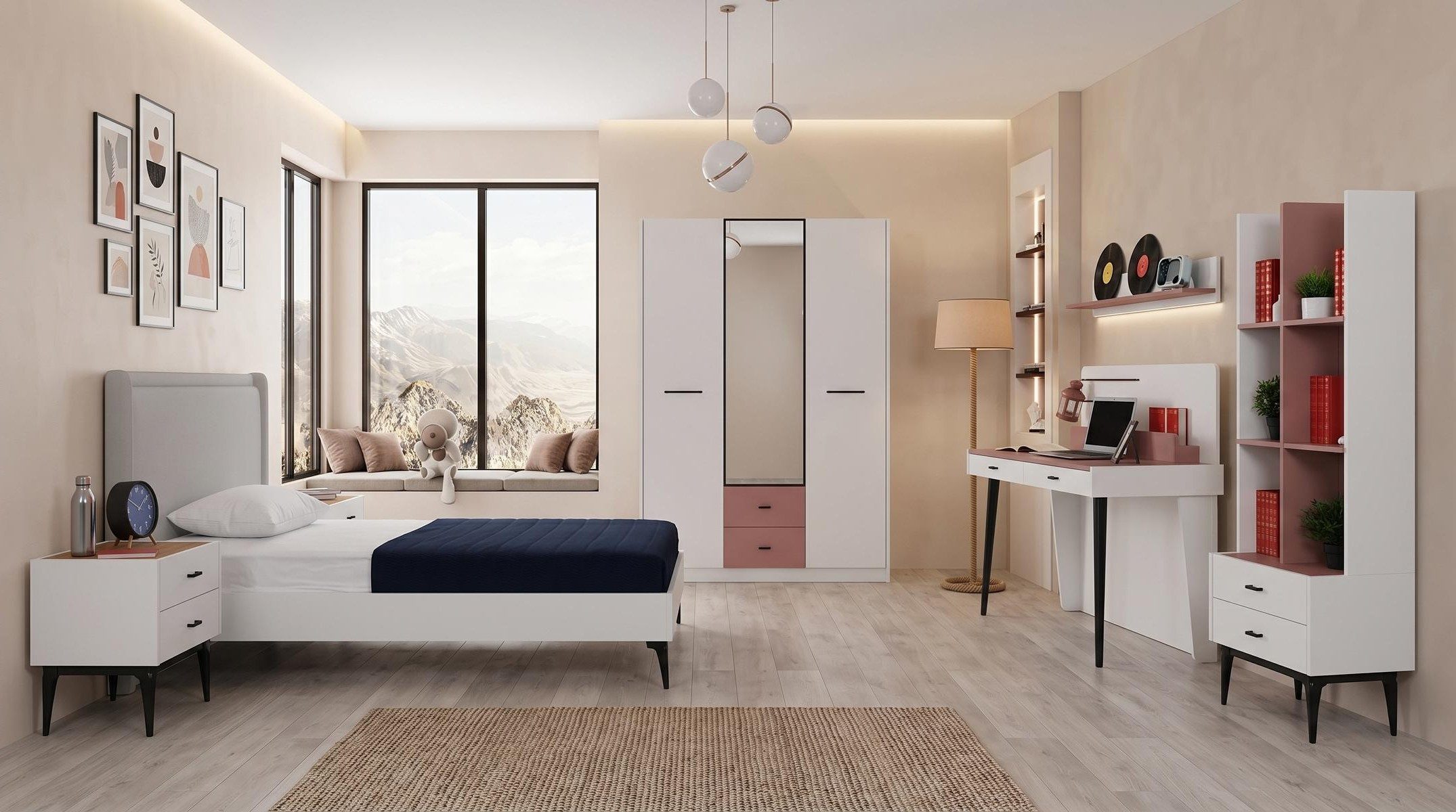 Xlmoebel Kleiderschrank Weißer Kleiderschrank für Jugendzimmer mit viel Stauraum (Jugendzimmer-Set, 6-St., 6-tlg)