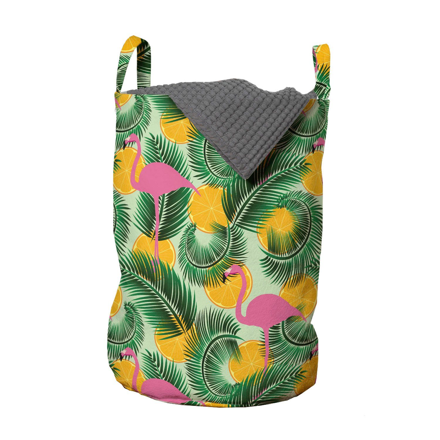 Abakuhaus Wäschesäckchen Wäschekorb mit Griffen Kordelzugverschluss für Waschsalons, hawaiisch Sommerkunst-Motiv Flamingos