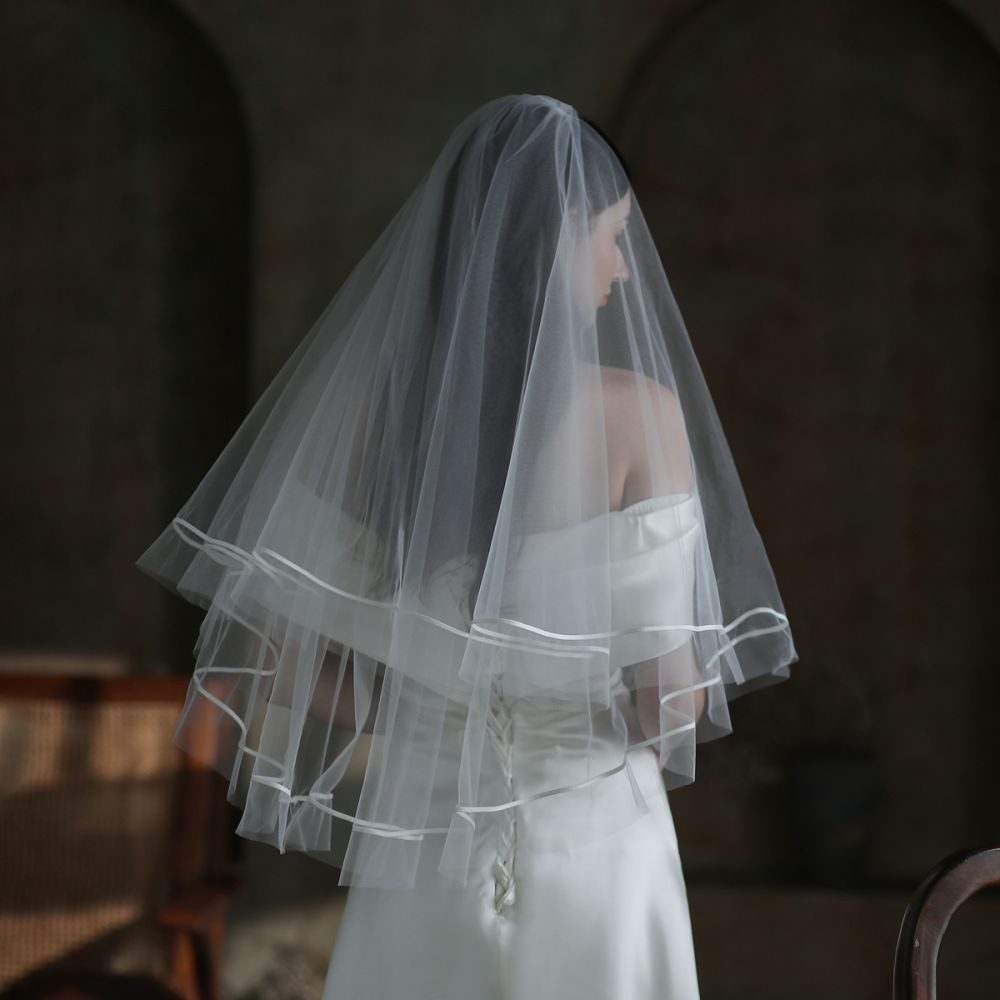 LENBEST Kopftuch Weißer doppelstöckiger geschwollener Hochzeits-Brautschleier
