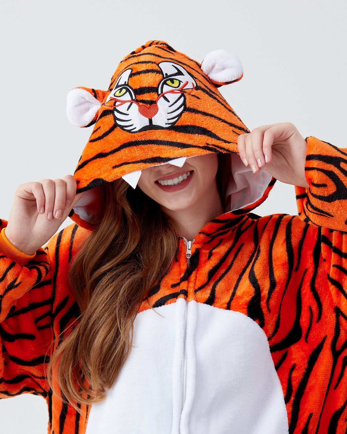 Corimori Partyanzug Onesie Ganzkörper Kostüm für Erwachsene, Tiger-Kostüm Damen Herren Tier-Kostüme Tiger Streifen Raubkatze,M