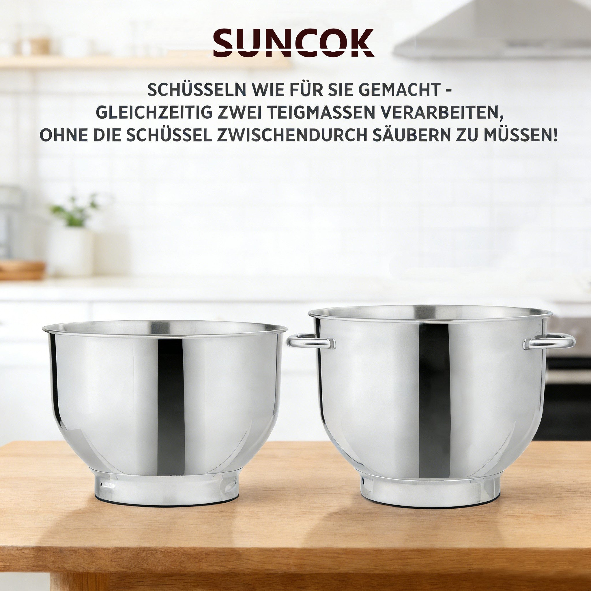 SUNCOK Küchenmaschine Multifunktionale Knetmaschine, 12-Geschwindigkeit, 59 Dezibel. geeignet zum Backen und Kneten von Teig, 1500 W, Elektrische Küchenmaschine,mit 2 Edelstahl-Rührschüsseln 4,5 und 5,5l