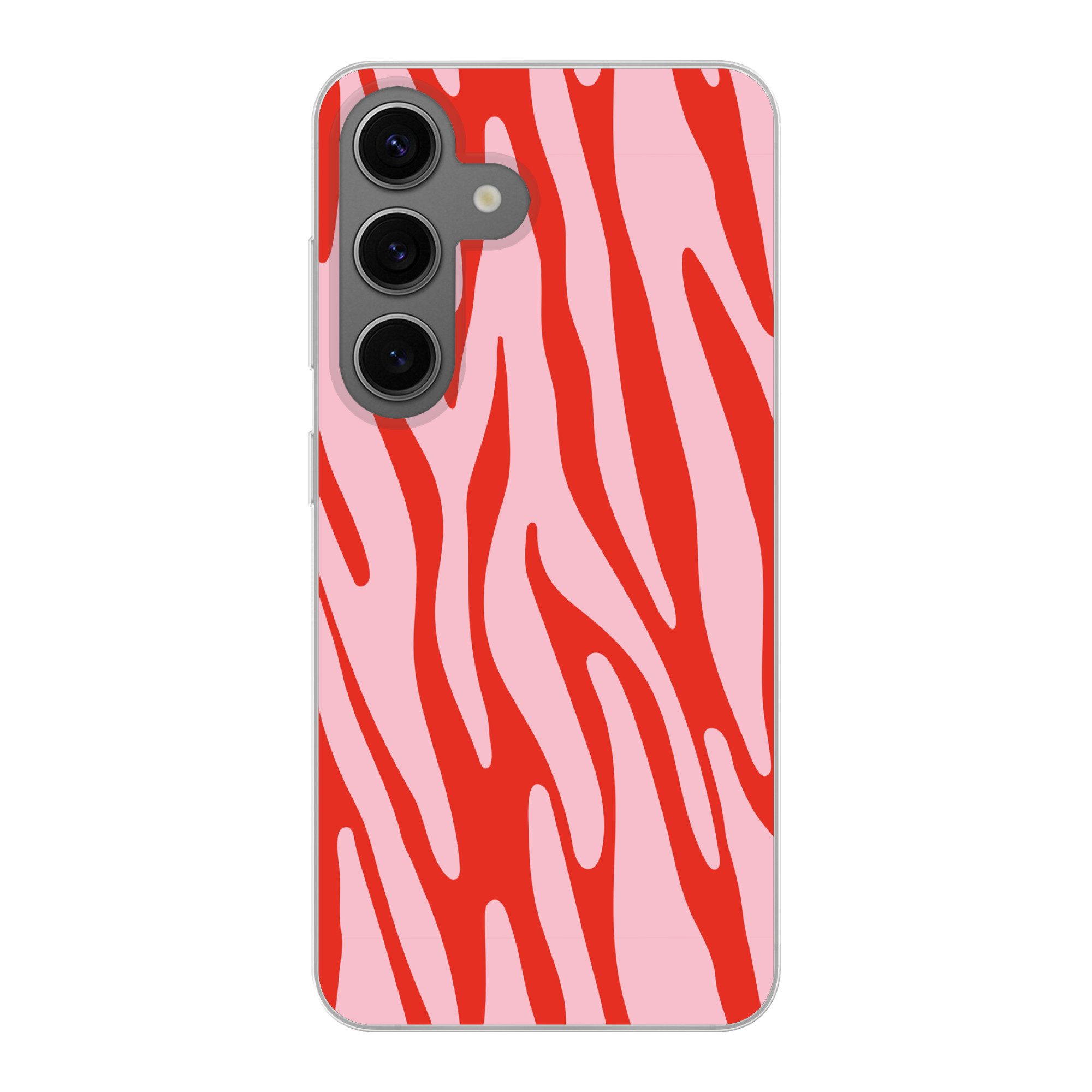 MuchoWow Handyhülle für Samsung Galaxy S24 Zebramuster - Rosa - Rot - Tiermuster, Phone Case, Silikon, Schutzhülle Dünn