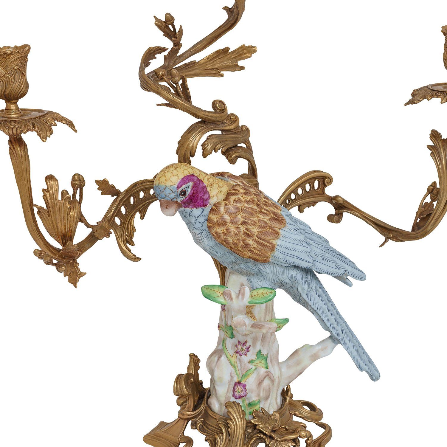 Aubaho Kerzenständer Kerzenständer Vogel Papagei Porzellan 6 Antik-Stil Bronze Kerzenhalter