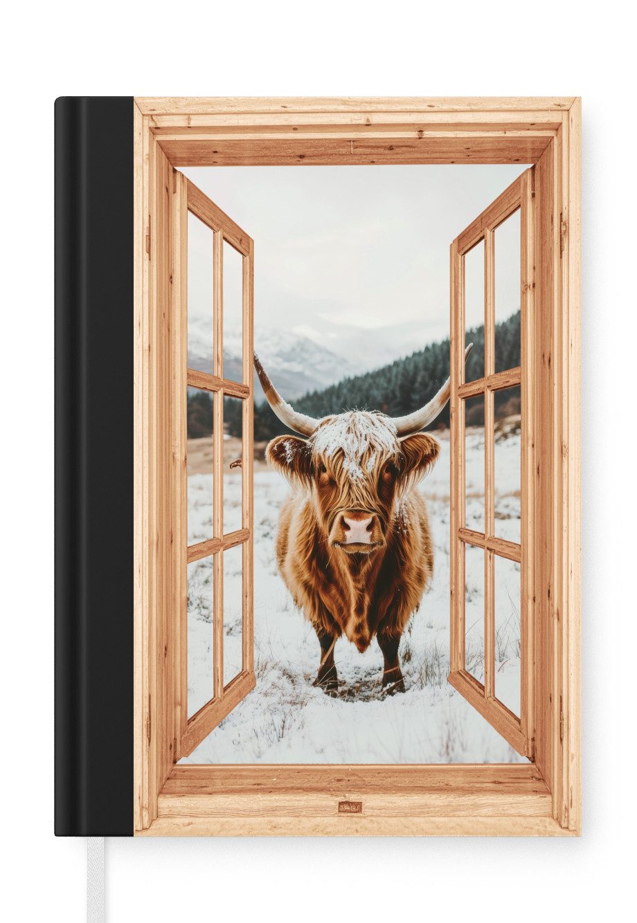 MuchoWow Notizbuch Schottische Highlander - Landschaft - Ländlich - Berge - Winter - Ansi, Notebook, Notizblock a5, Tagebuch, Journal Liniert