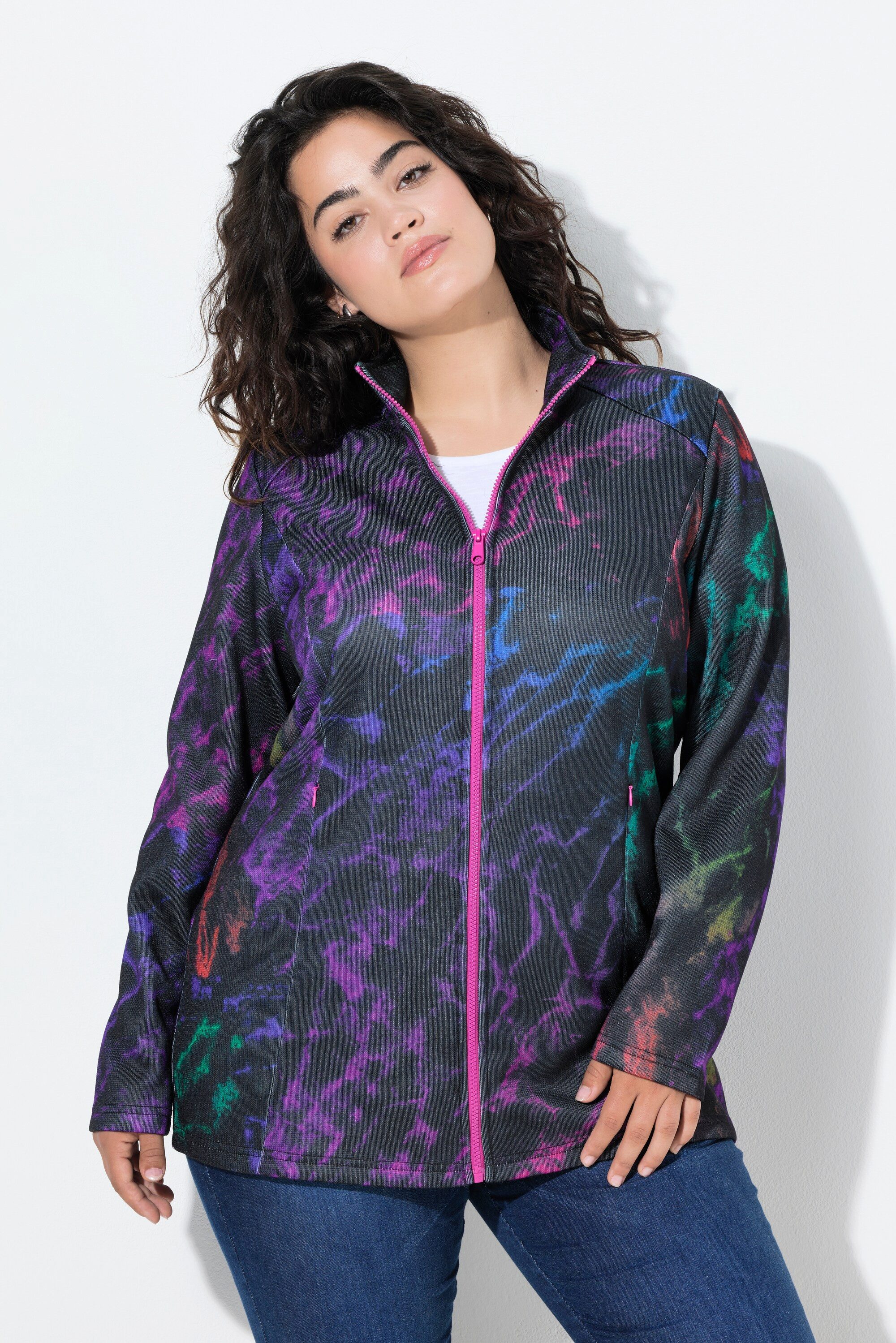 Angel of Style Sommerjacke Strickfleece-Jacke farbiger Alloverdruck