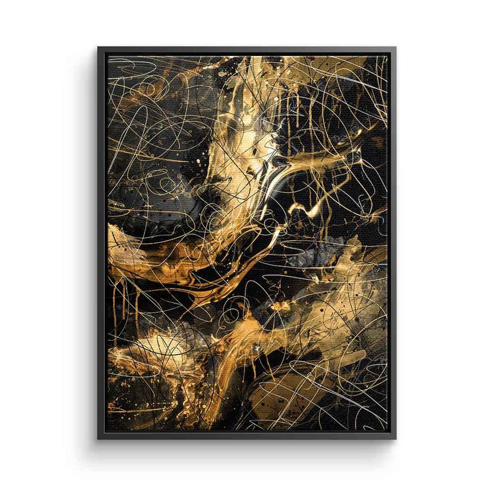 DOTCOMCANVAS® Leinwandbild Black Power, Leinwandbild Abstrakte Kunst moderne Kunst hochkant gold schwarz