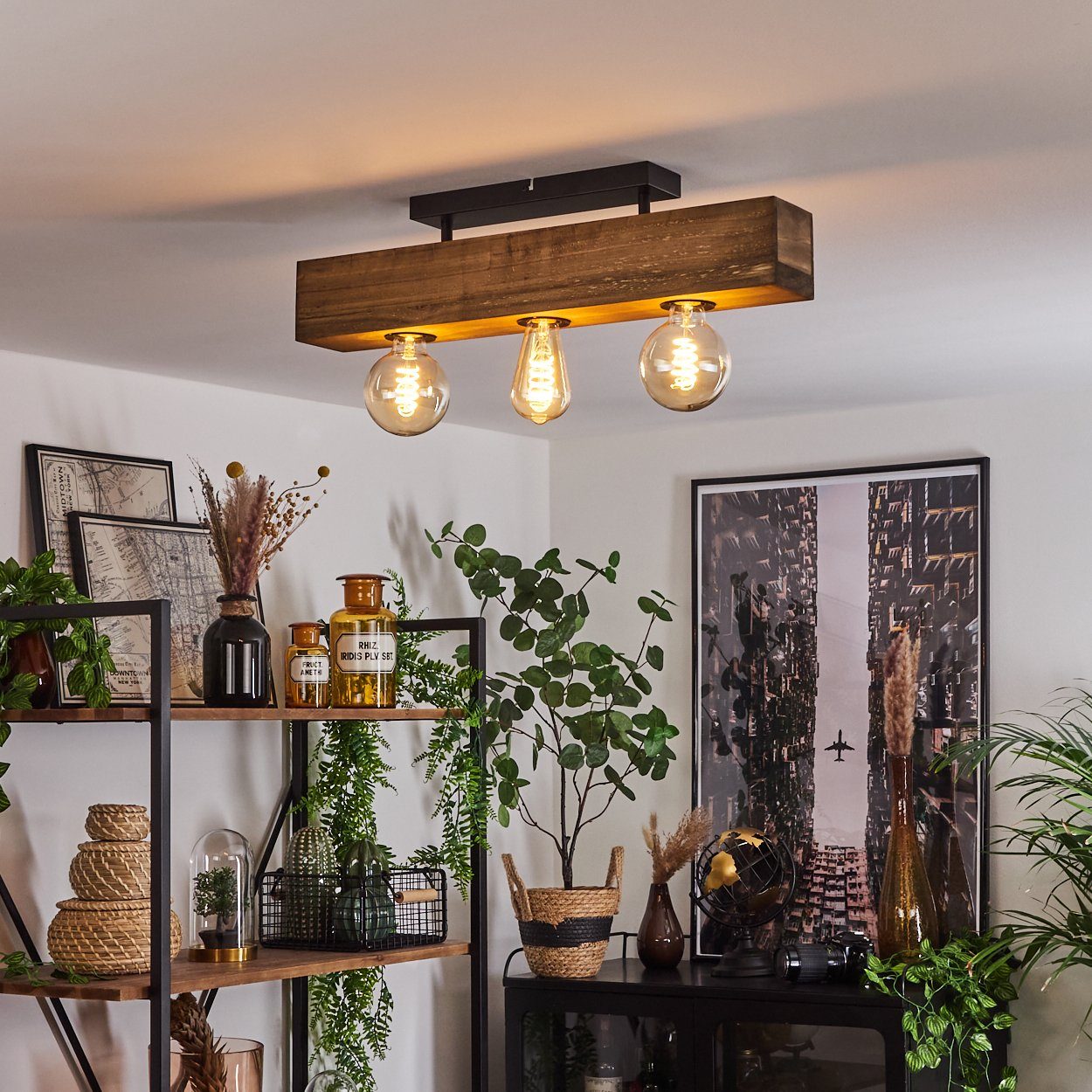 hofstein Deckenleuchte »Crova« längliche Deckenlampe aus Metall/Holz in Sch günstig online kaufen