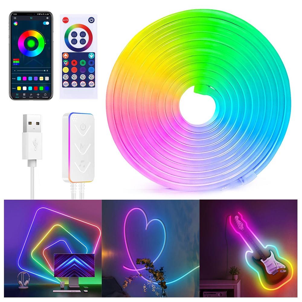 LMaxhome LED Stripe RGBIC 3M Neon LED Streifen APP Steuerung Wasserdichte Smart Lichtband, 20W, Funktioniert mit Alexa und Google Assistant, Flexibler DIY, Party
