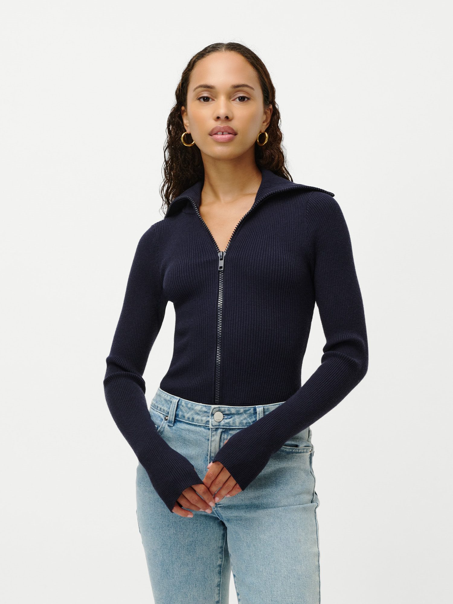 LeGer Langarmbody Heidi, LeGer by Lena Gercke mit Reißverschluss, körpernah, mit Kragen