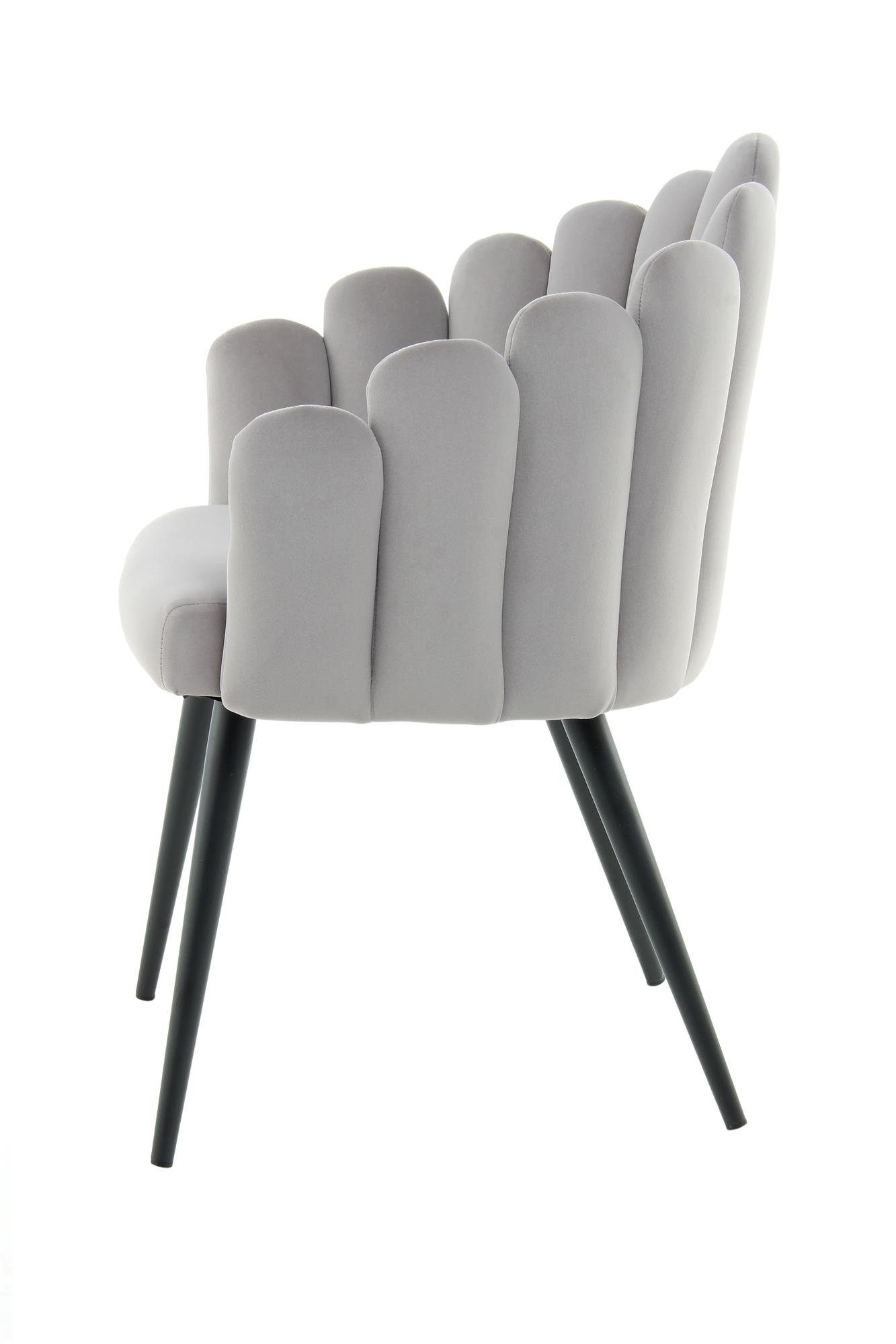 Wohnzimmer Stuhl Sessel Grau | Samt-Stuhl Qiyano mit Grau Armlehne Muschel-Form