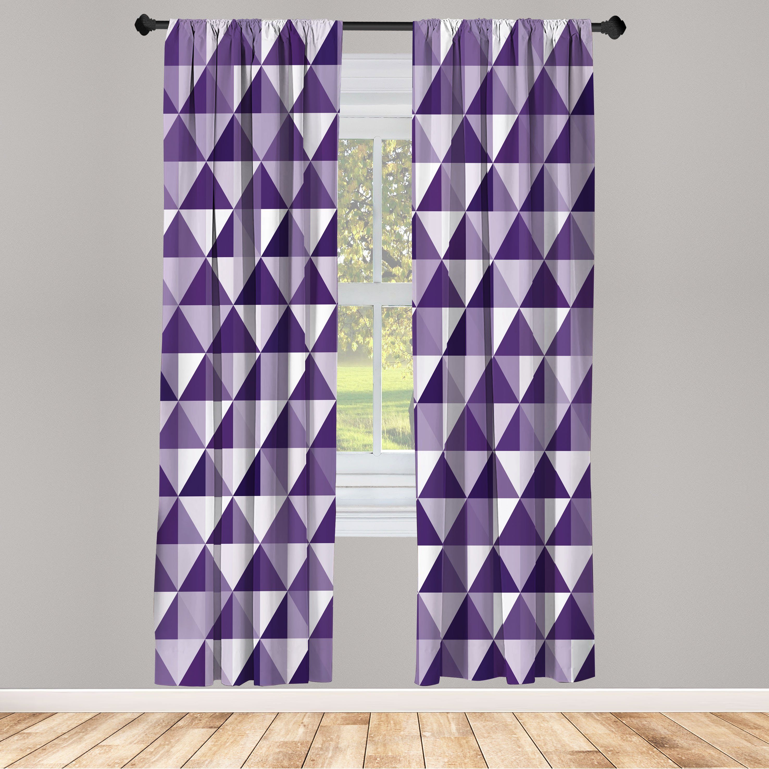 Gardine Vorhang für Wohnzimmer Schlafzimmer Dekor, Abakuhaus, Microfaser, Abstrakt Monochrome Art Triangles