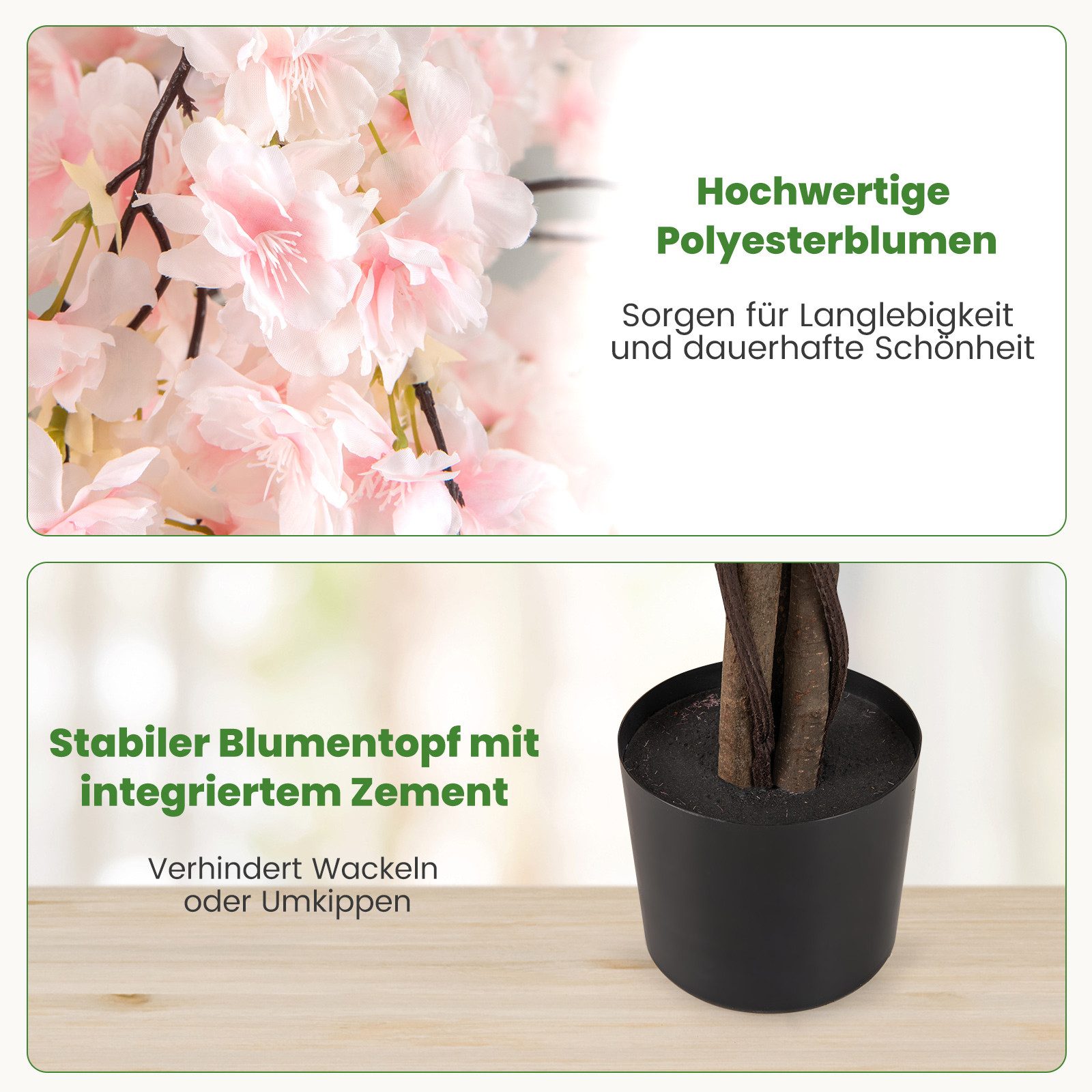 Kunstbaum Kirschblütenbaum, COSTWAY, Höhe 163 cm, Künstlicher Kirschblütenbaum für wohnzimmer, outdoor