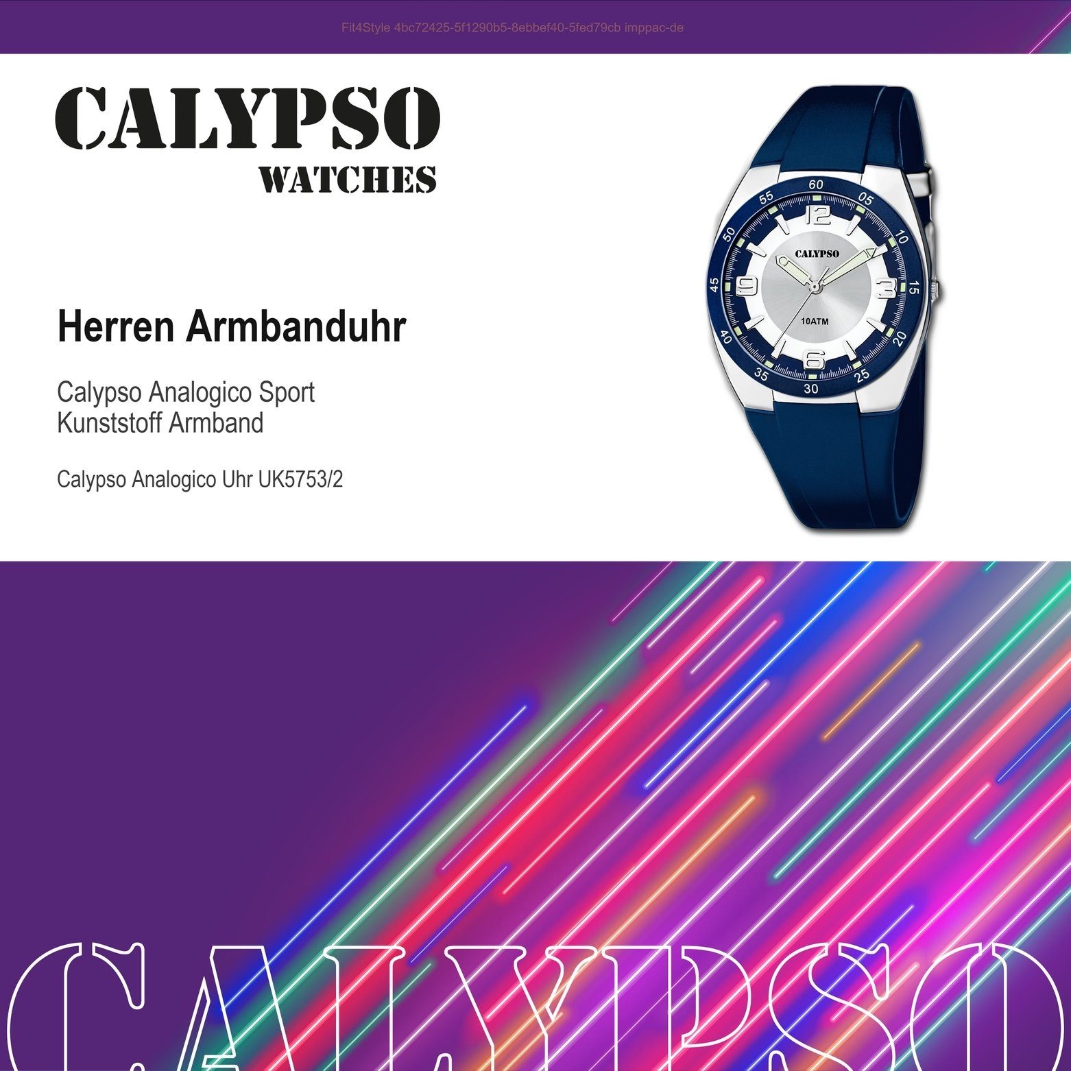 CALYPSO WATCHES Quarzuhr Calypso Herren Uhr K5753/2 Kunststoffband, (Analoguhr), Herren Armbanduhr rund, Kunststoff, PUarmband blau, Sport