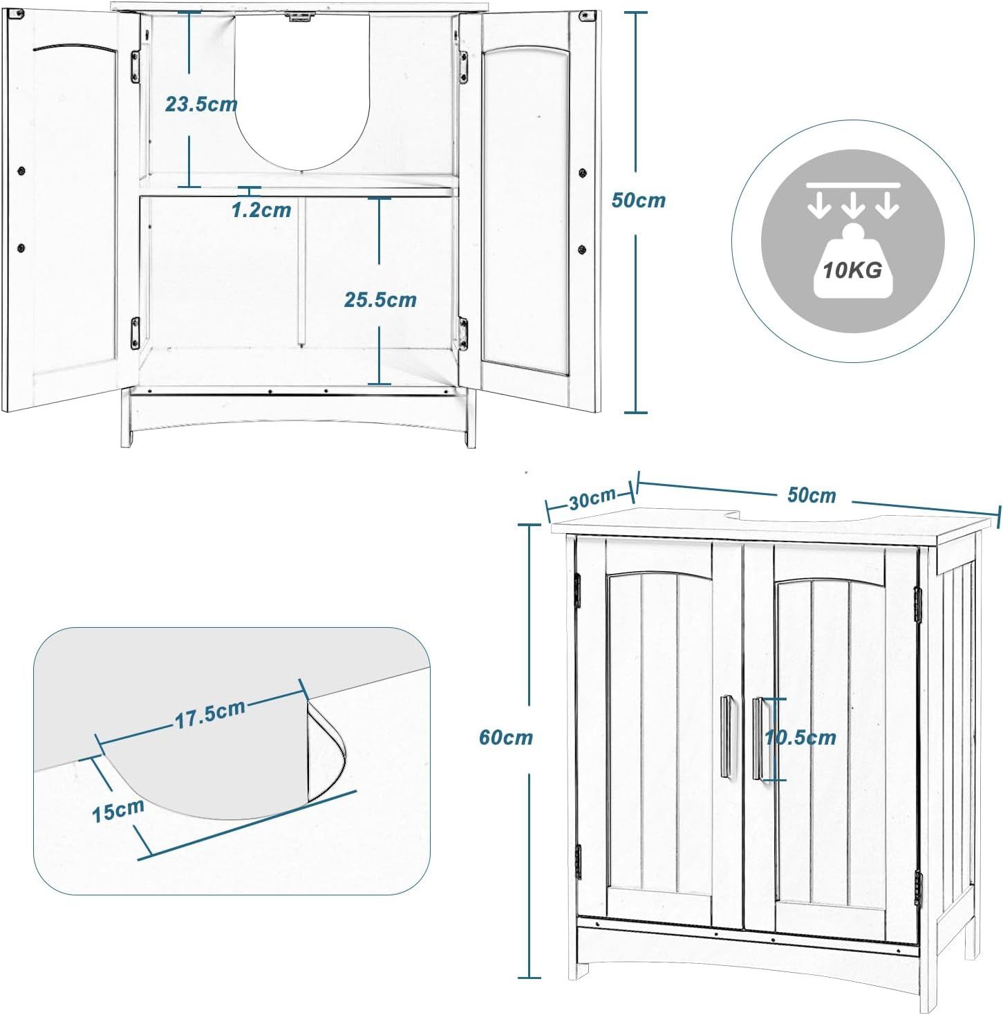 EUGAD Waschbeckenunterschrank (1-St) Badschrank mit 2 Türen&verstellbare Ablage freistehend