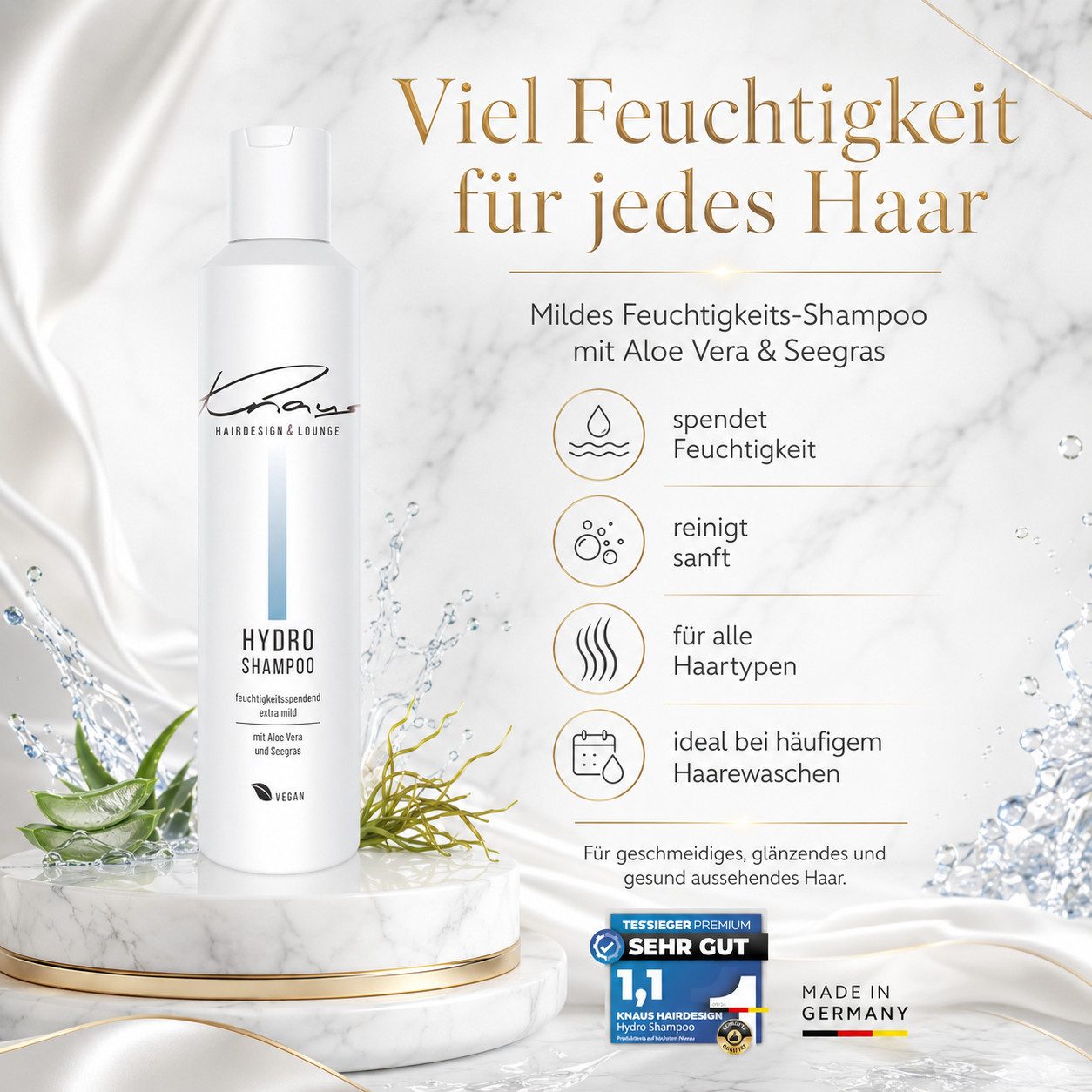 Knaus Hairdesign Haarshampoo B3 HYDRO Shampoo für trockenes, strapaziertes und gefärbtes Haar, Packung, Verleiht dem Haar Glanz & verbessert die Kämmbarkeit.
