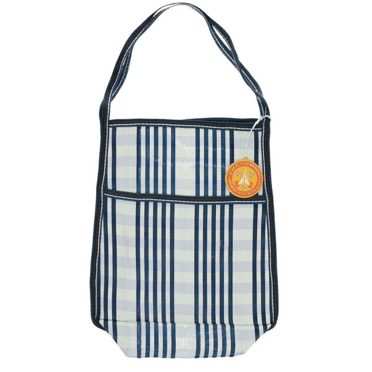 Rex London Shopper Tasche Weiß & Blau, recyceltes Material, Seitentasche 35 × 14 × 38 cm