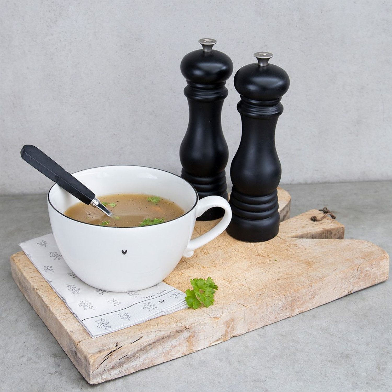 Bastion Collections Suppenteller Schwarzes Herz, Spülmaschinengeeignet, Weiß, schwarzes Herz, ⌀ 15cm, Weiß, schwarzes