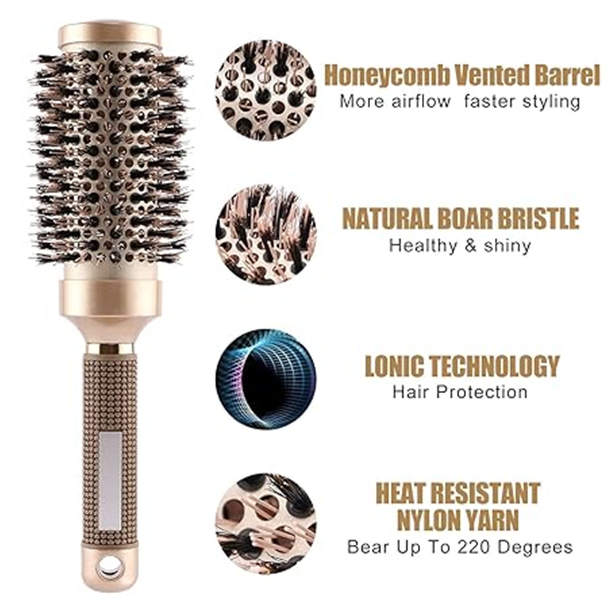 Forrlite Rundbürste Rundbürste Runde Antistatische Keramikbürste Rundbürste zum, Rundbürste zum Föhnen Rundbürstes Groß mit Wildschweinborsten Bürste für Locken Stylingbürste Frizzfreie Blowouts für Stylen Locken Föhnen (45mm)