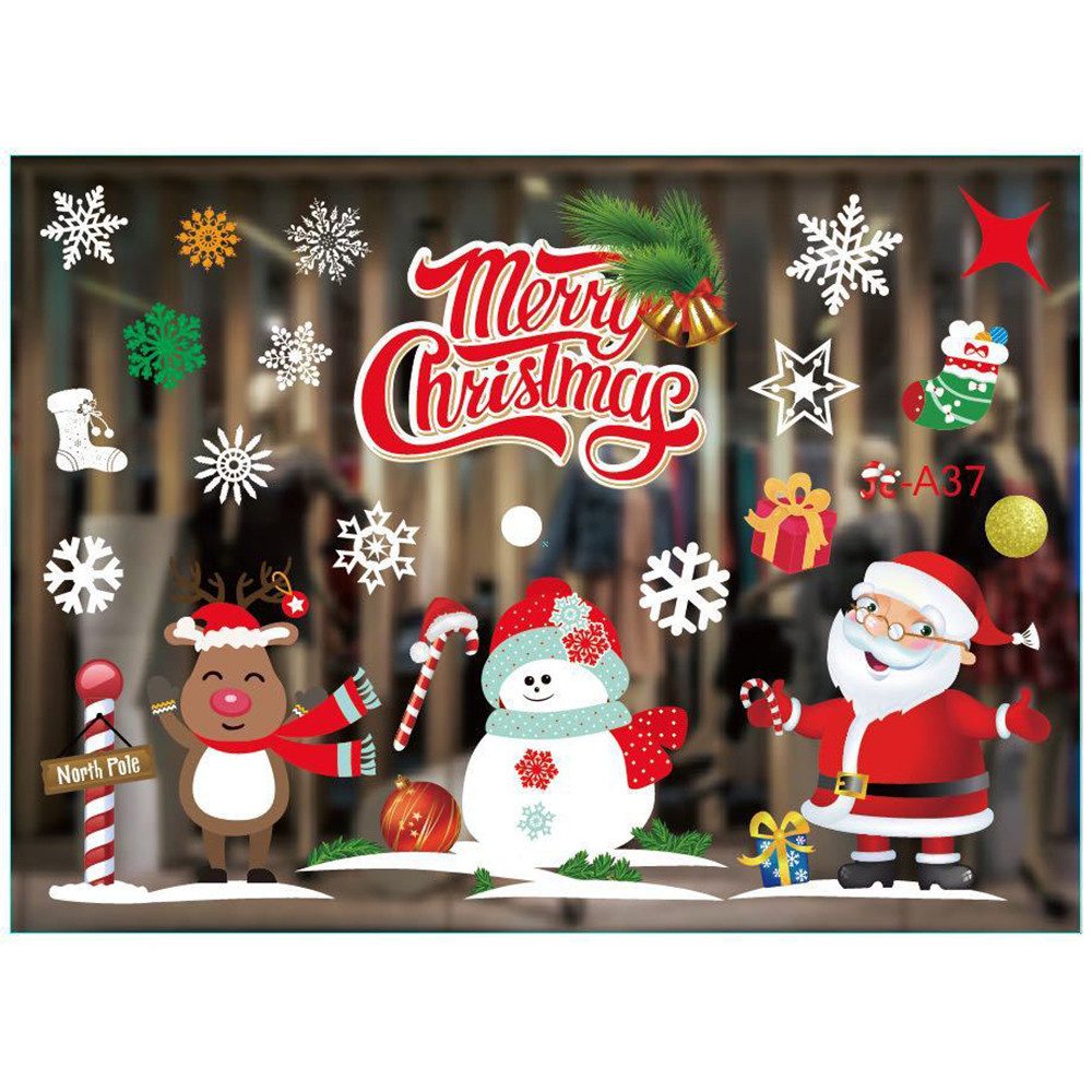 Coonoor Fenstersticker Окна картинки Weihnachten Selbstklebend, Weihnachtsdeko Fenster, Groß Fensterbild Winter für Glas Tür Fensterdeko Weihnachten Deko