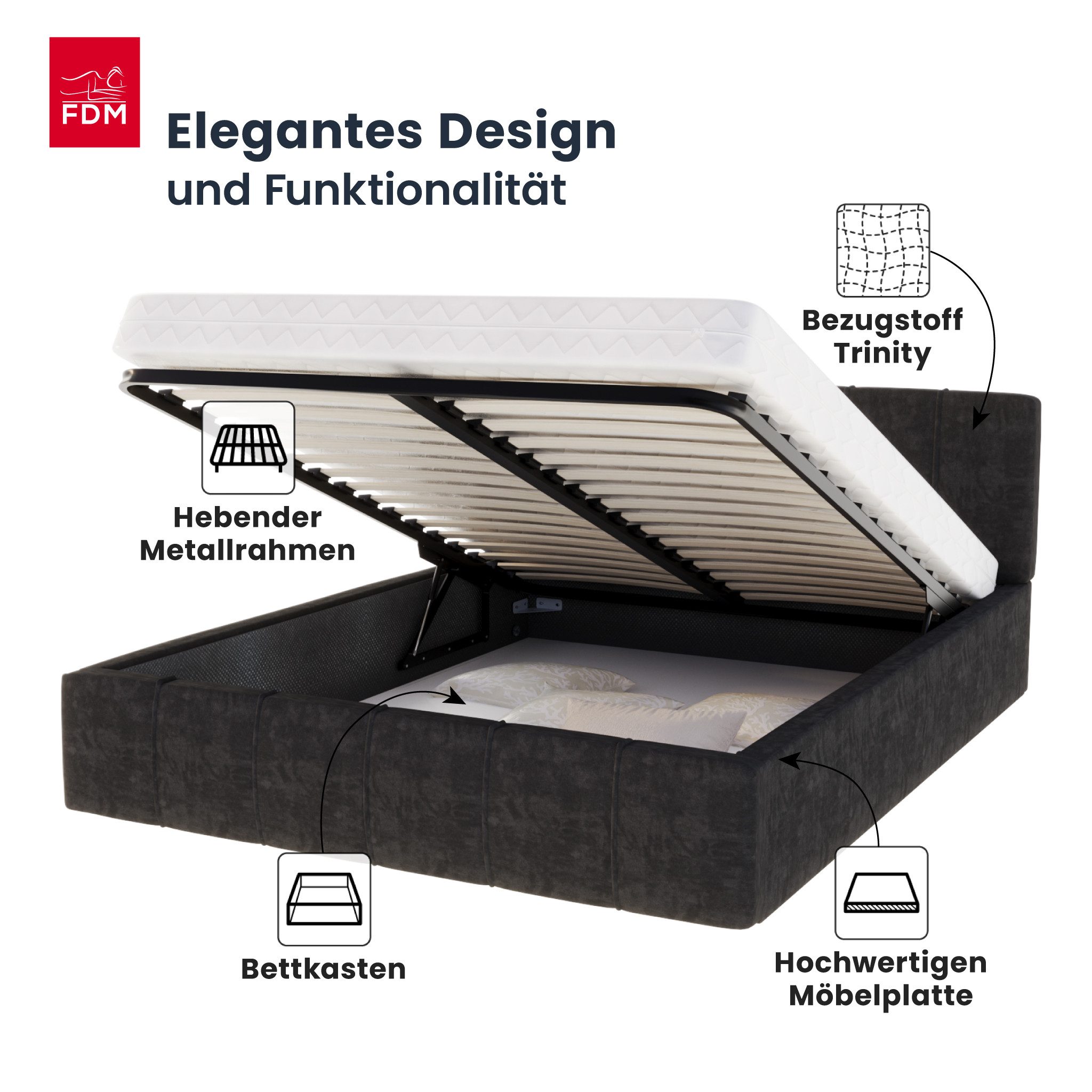 FDM Polsterbett FLORIDA Bettgestell 90x200, 120x200, günstig online kaufen