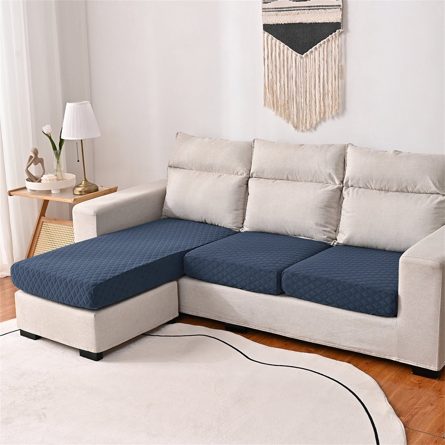 Sofahusse, HOMEIDEAS, wasserfest elastischer Sofa-Sitzbezug mit 3DMuster Navy Blau