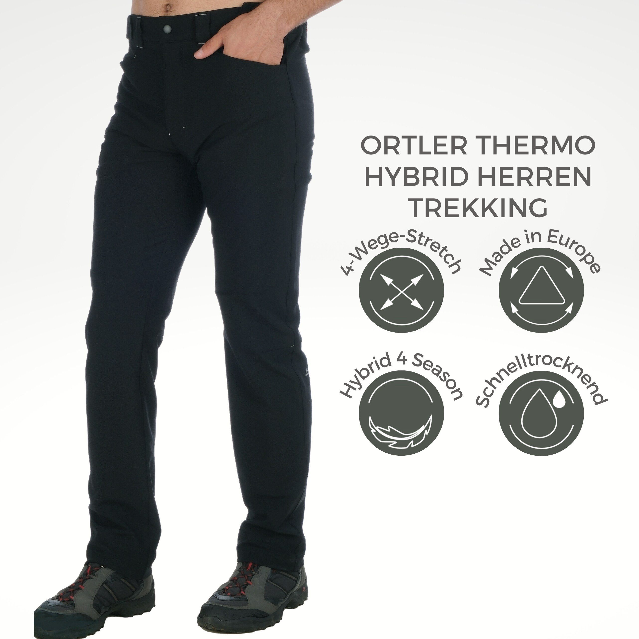 Kaymountain Trekkinghose Herren Wander Outdoor Hose Hybrid Thermo wasserdicht 52 Black Ortler