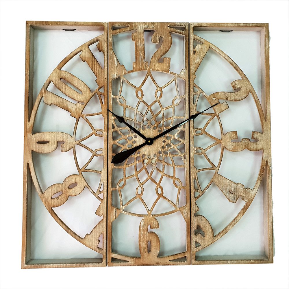 Dynasun Wanduhr Clock D019-1 (Vintage Holz-Wanduhr 90x90x6 cm im Retro Shabby Chic Design Antik-Stil)