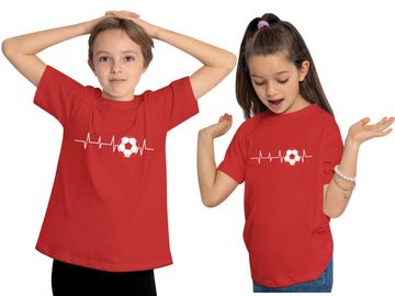 MyDesign24 T-Shirt Kinder Fussball Print Shirt - Herzlinie mit Fussball Bedrucktes Jungen und Mädchen Fussball T-Shirt, i462