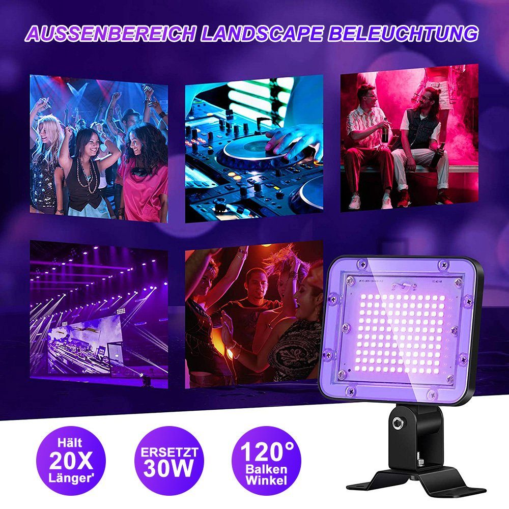 MUPOO LED Flutlichtstrahler Halloween UV für Aquarium Neonfarben für Flutlicht Stecker IP66 LED Bühnenbeleuchtung Wasserdicht, 30W, Strahler Partylicht Party,30W/60W/100W Tanzparty mit Schwarzlichtlampe, Schwarzlicht