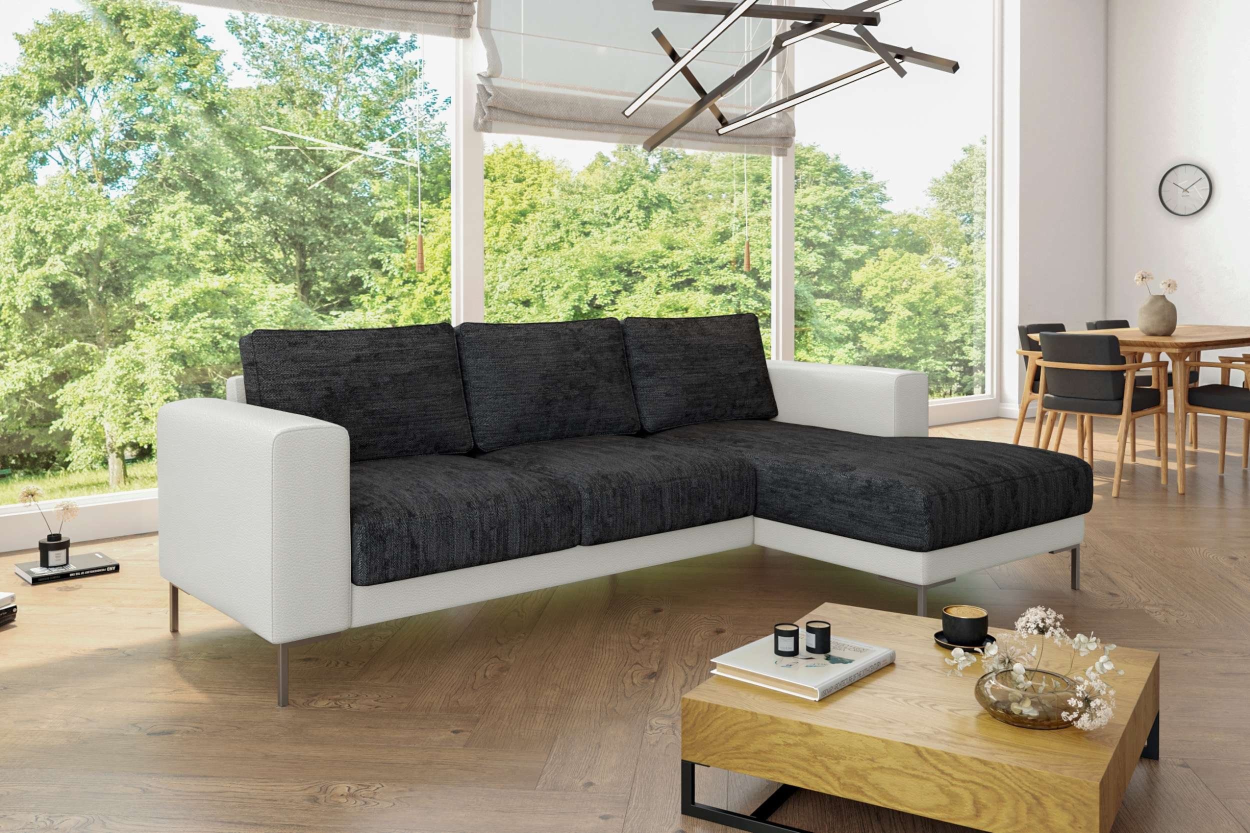 Stylefy Ecksofa Aversa, L-Form, Eckcouch, mane links oder rechts bestellbar, frei im Raum stellbar, Metall, mit Wellenfederung, Modern Design