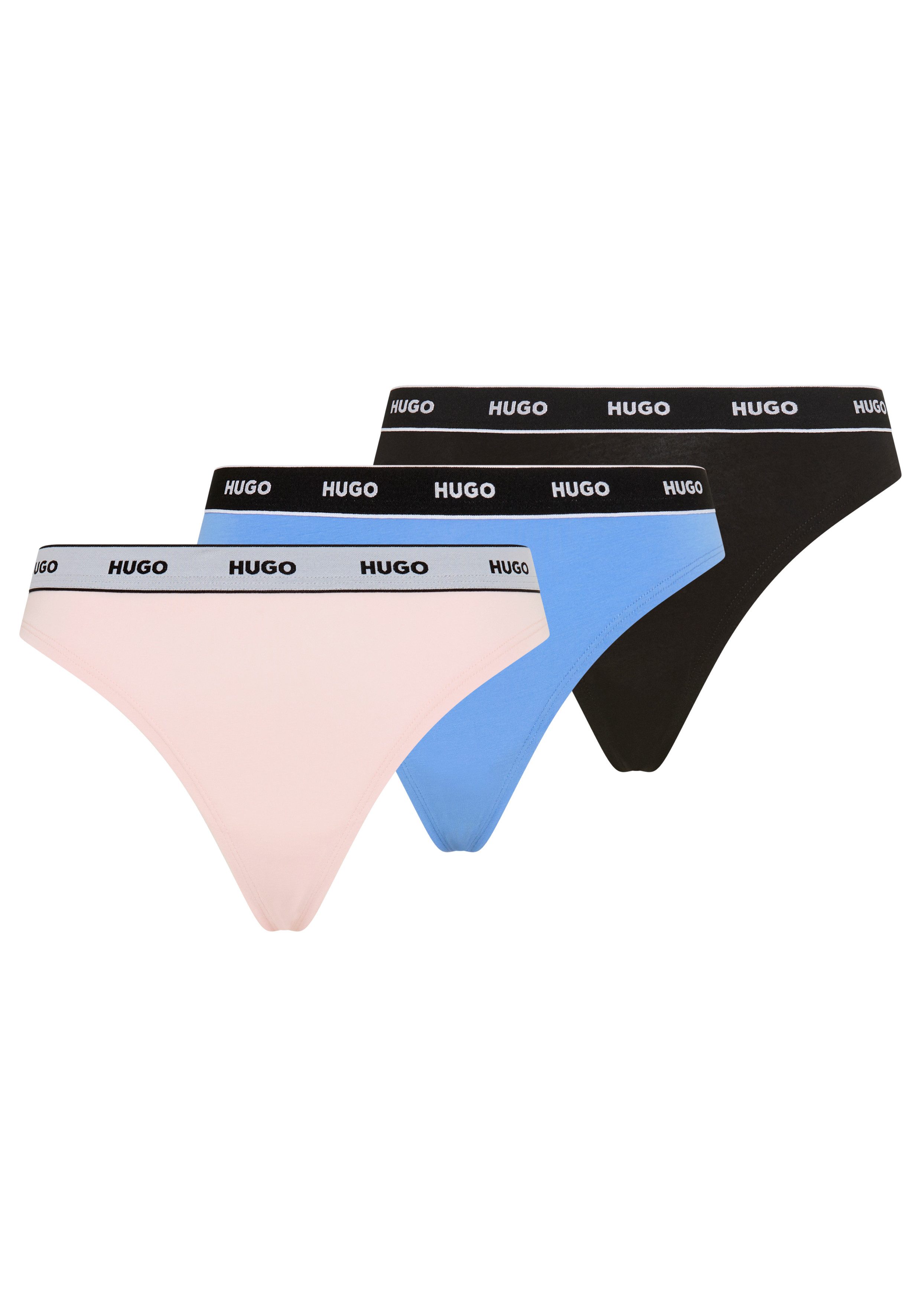 HUGO String TRIPLET THONG STRIPE elastischer Bund mit Logo, enganliegend