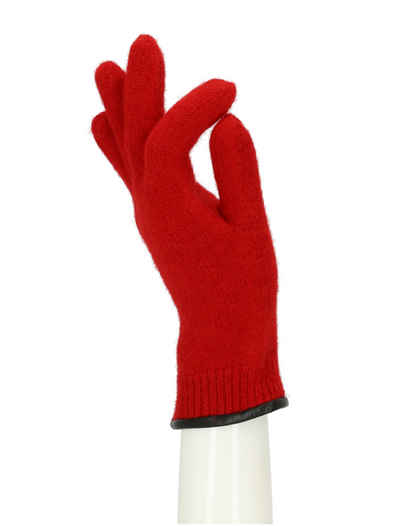 halsüberkopf Accessoires Strickhandschuhe Strickhandschuh Handschuh aus gewalkter Wolle mit Lederkante