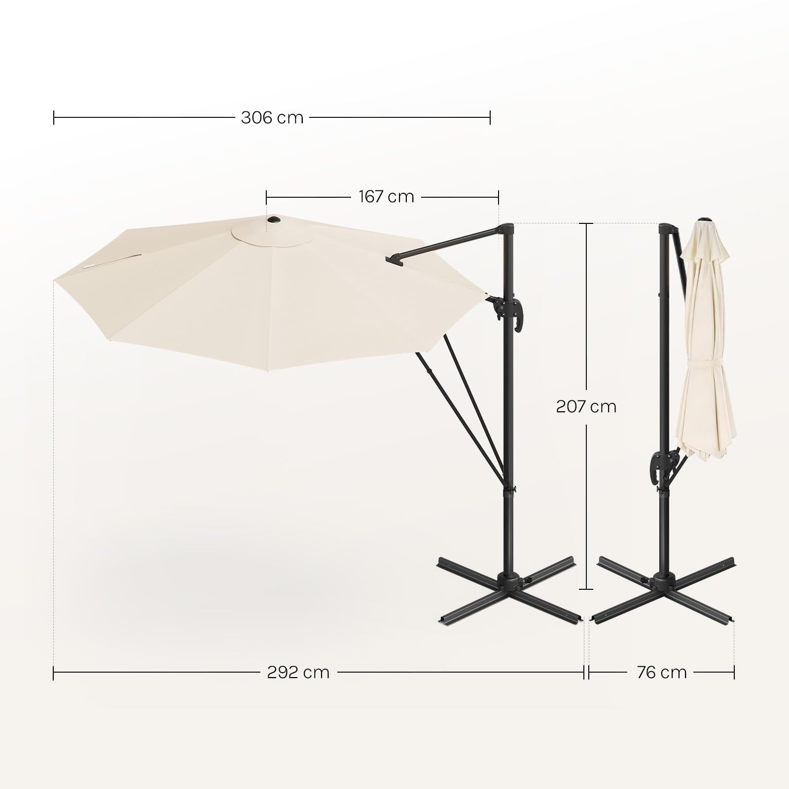 Woltu Sonnenschirm, Sonnenschutz UPF 50+, 360° drehbar, Sonnenparasol Aluminium Stahl