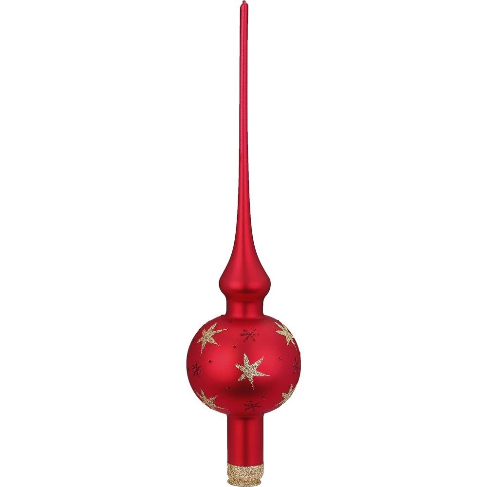 INGE-GLAS® Christbaumspitze, Christbaumspitze Glas mit Sternen Muster 30cm 1 Stück rot