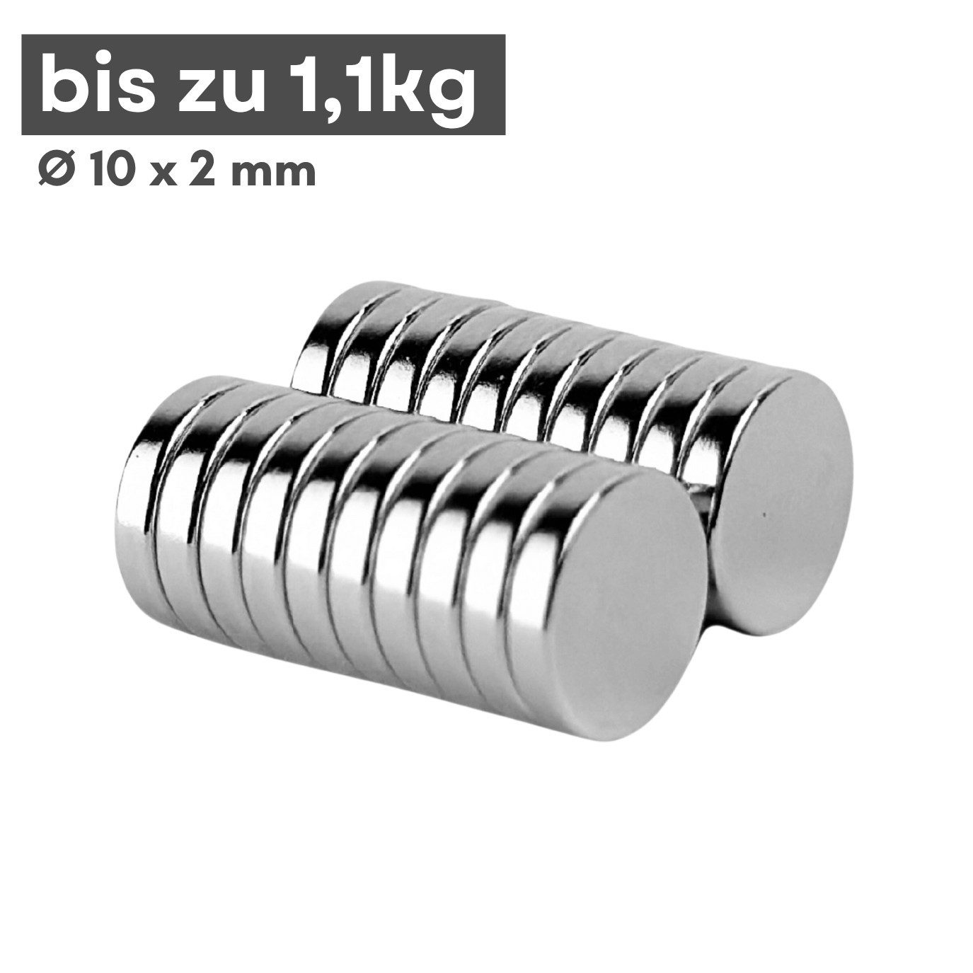 MaajeeKuto Magnet Neodym Magnet 10x2 mm N38 Scheibenmagnet 1,1kg Haftkraft Stark (1-St)