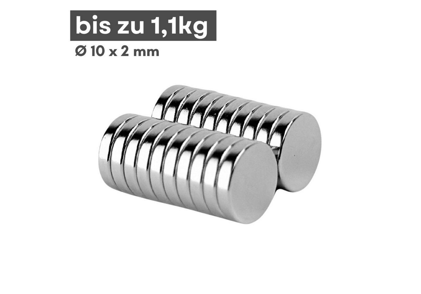 MaajeeKuto Magnet Neodym Magnet 10x2 mm N38 Scheibenmagnet 1,1kg Haftkraft Stark (20-St)