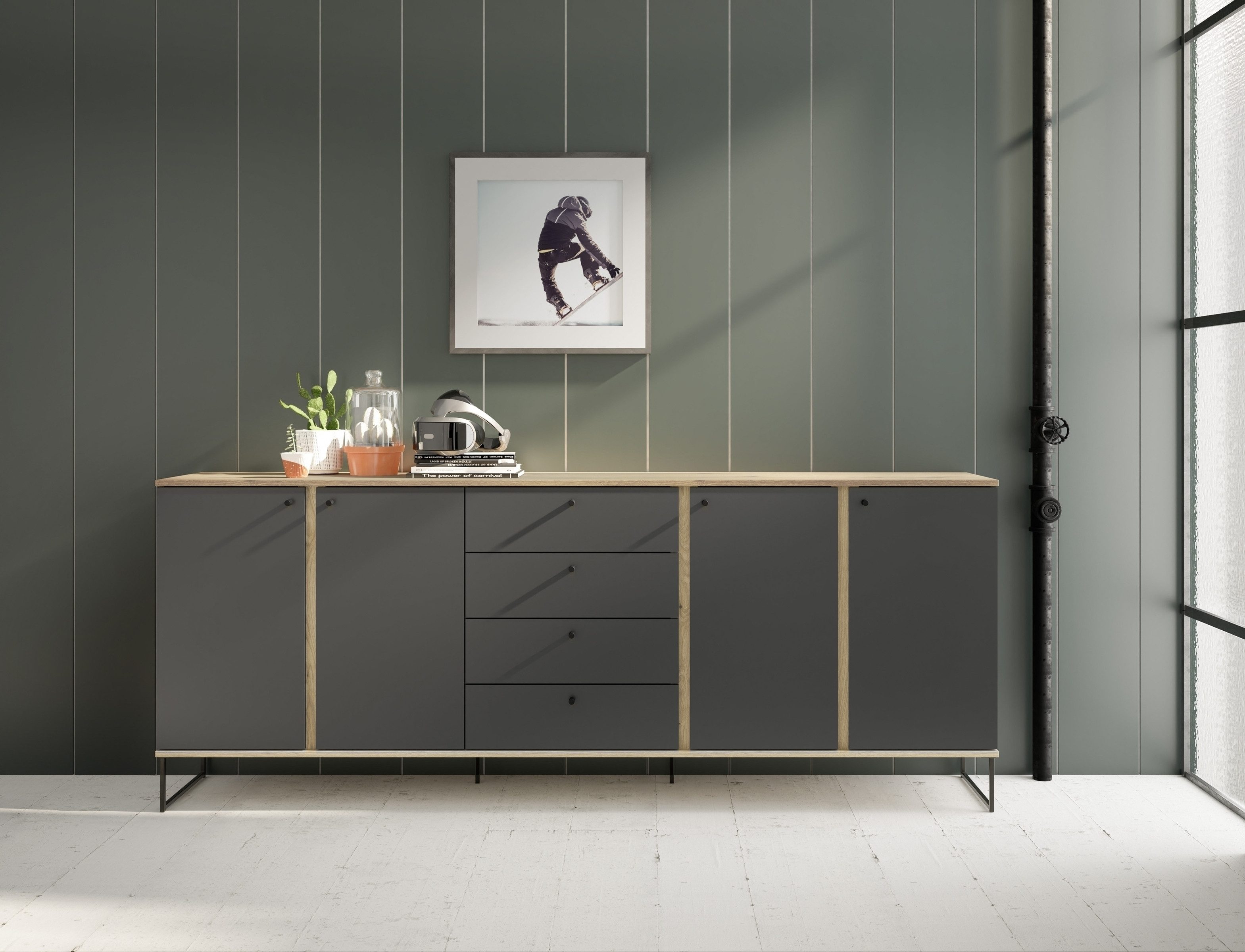 Bega Consult Sideboard in Anthrazit / Evoke Oak Dekor - 225x89x38 (BxHxT)