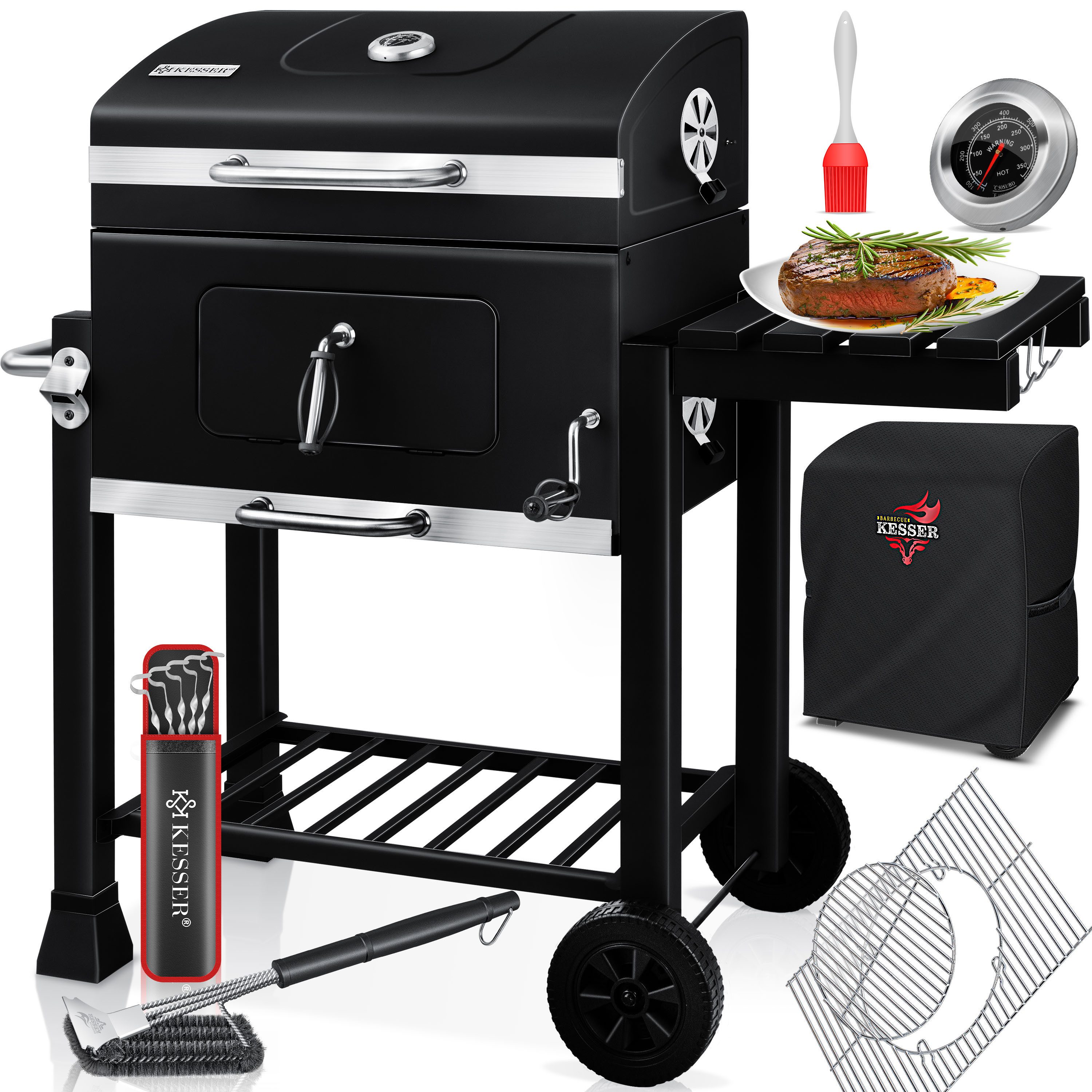 KESSER Holzkohlegrill, Grill Grillwagen XXL Holzkohlegrill mit Deckel, Rädern