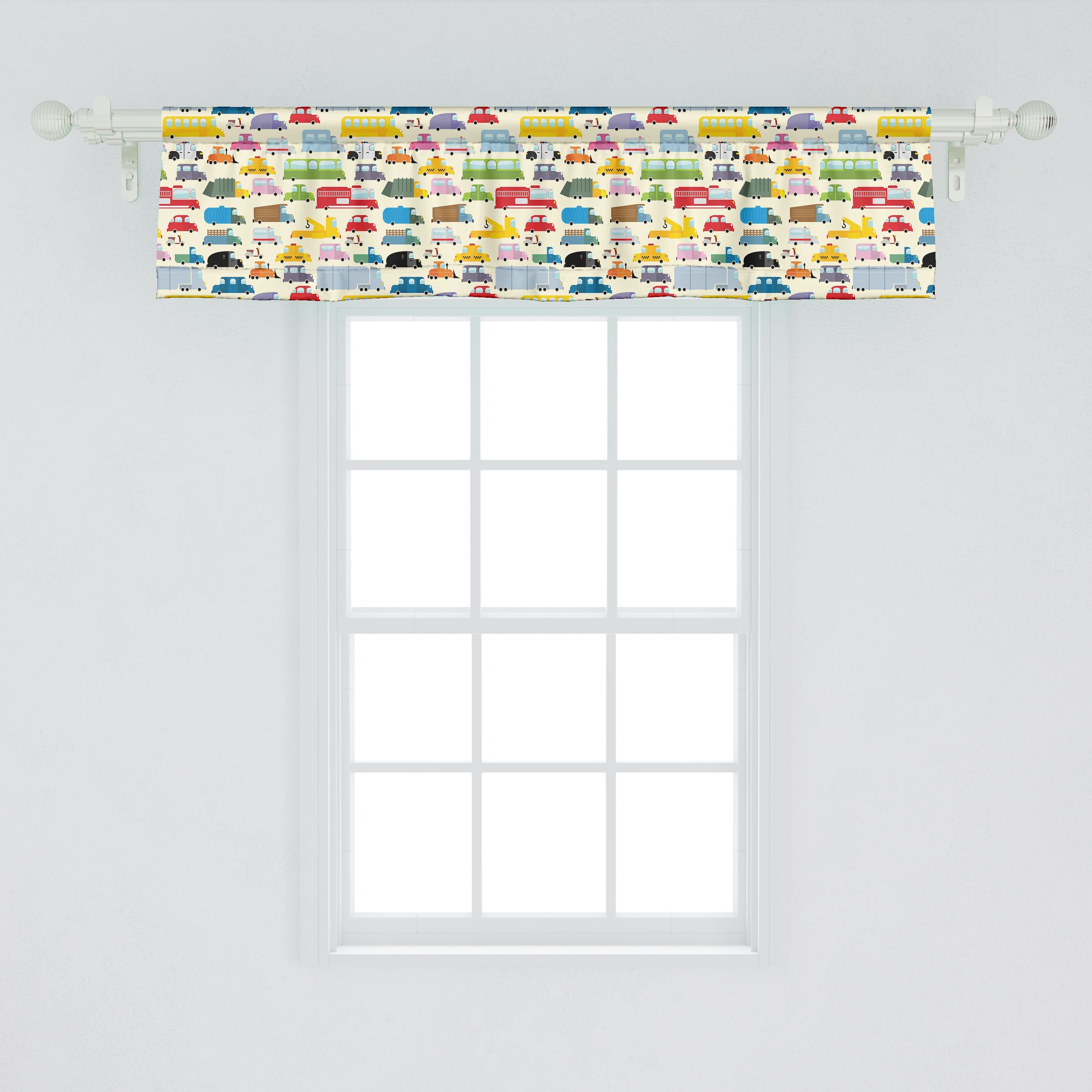 Küche Scheibengardine Microfaser, Dekor Cartoon-Stil Schlafzimmer Volant Abakuhaus, mit Auto-Verkehr Vorhang für Kindergarten Stangentasche,