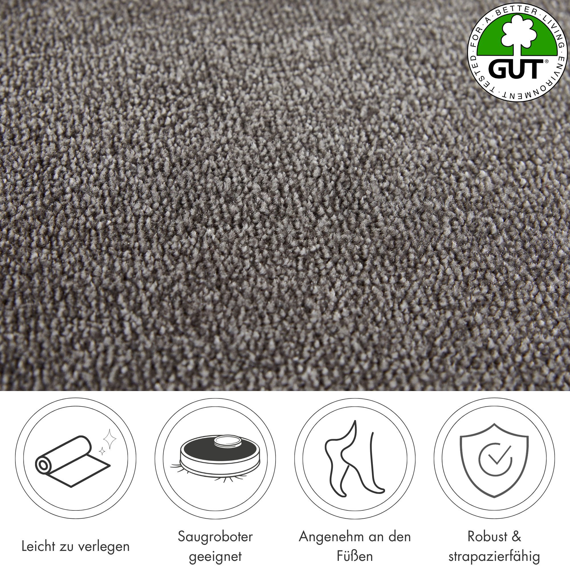 Andiamo Teppichboden Levin, Velours, Gesamthöhe 10 mm, Luxusklasse LC2, rechteckig, Uni Farben, Breite 400 cm oder 500 cm, weiche Qualität