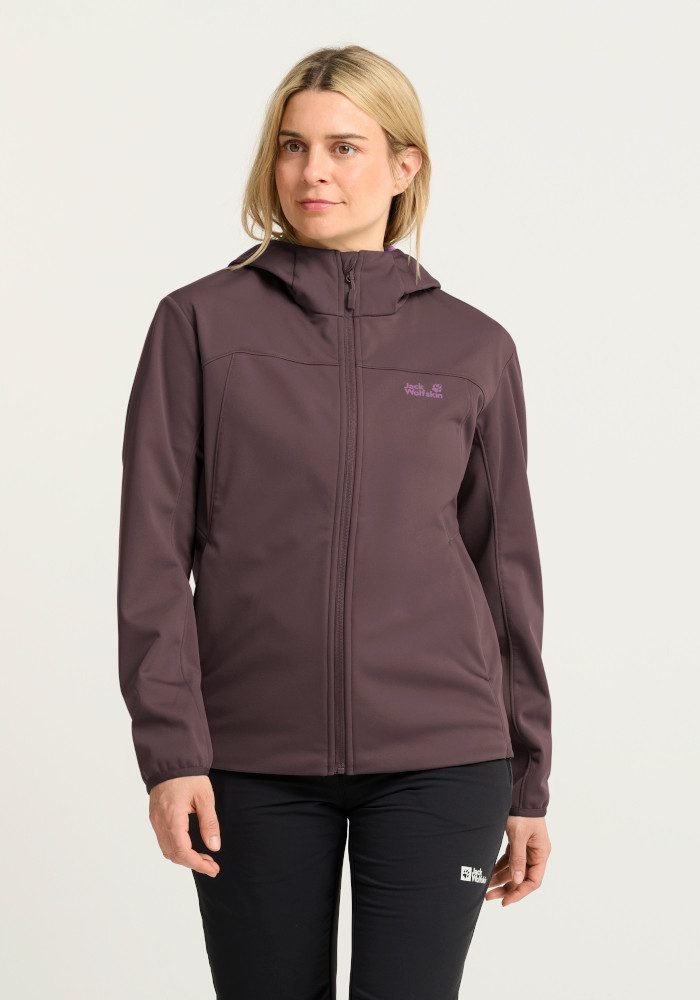 Jack Wolfskin Softshelljacke WINDHAIN 2 HOODY W mit wasserabweisendem und windabweisendem Obermaterial, normale Länge