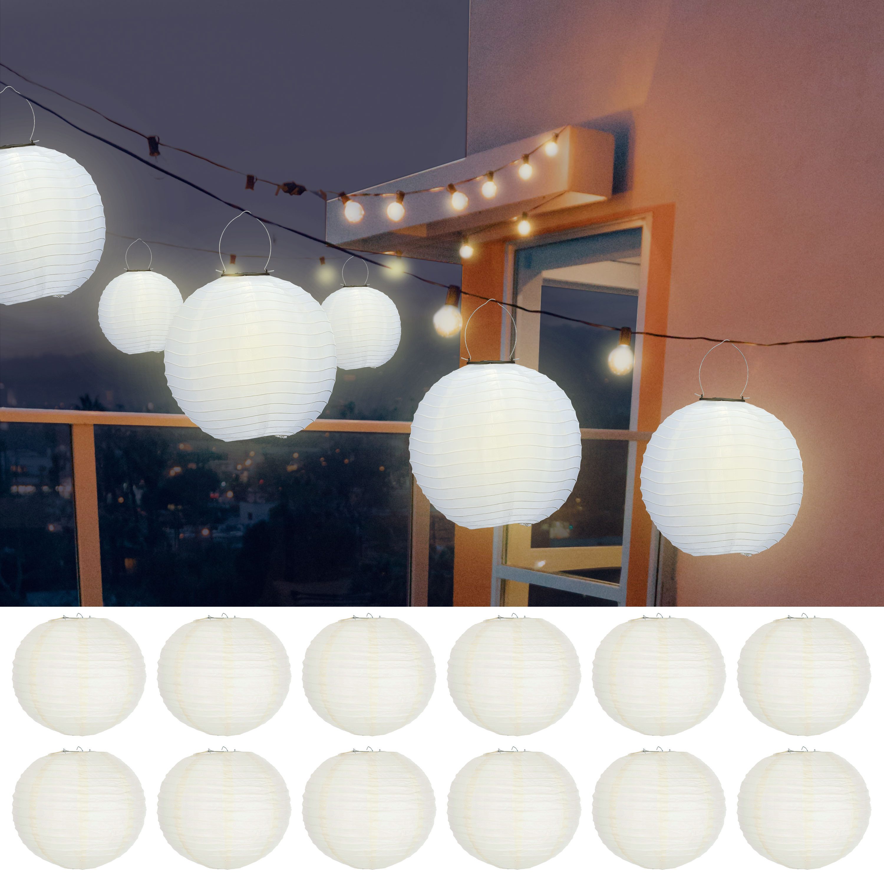 CEPEWA Lampion Papierlampion 12er Set Papier Ø25cm weiß Laterne Lampion Ballon Deko