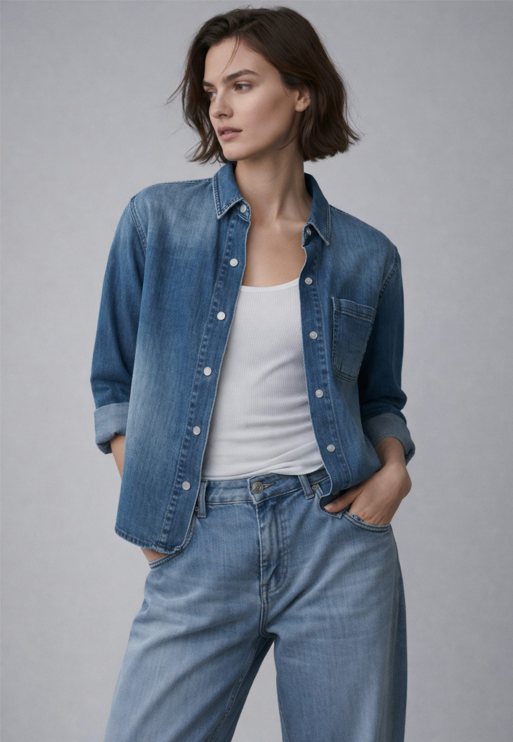 Andijamo-Fashion Jeansbluse SOFT DENIM Weiches elastisches Soft Denim günstig online kaufen