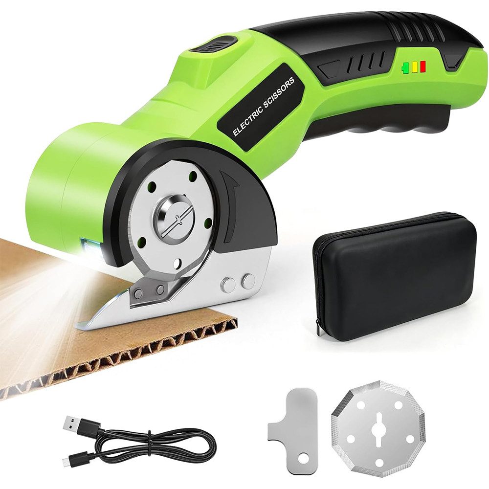 AFKSMILE Akku-Blechschere Kartonschneider Elektrische Schere, Universalschneider & Rollschneider, Mit Ersatzklinge für Karton, Pappe, Teppich, Leder, Filz & Kunststoff