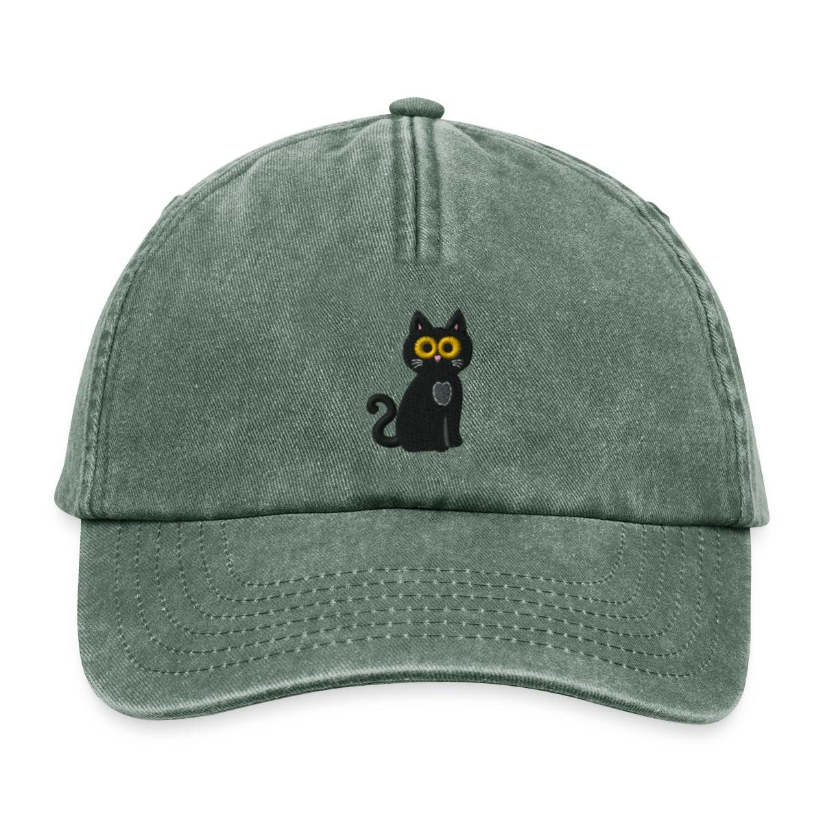 Baseball Cap Schwarze Katze Bestickt Vintage Cap
