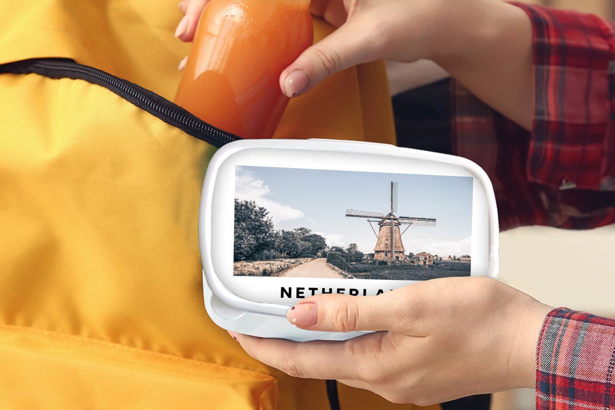 (2-tlg), für Niederlande Sommer, Windmühle Mädchen Erwachsene, für MuchoWow und Kunststoff, - Brotdose, - Jungs Lunchbox und Kinder weiß Brotbox
