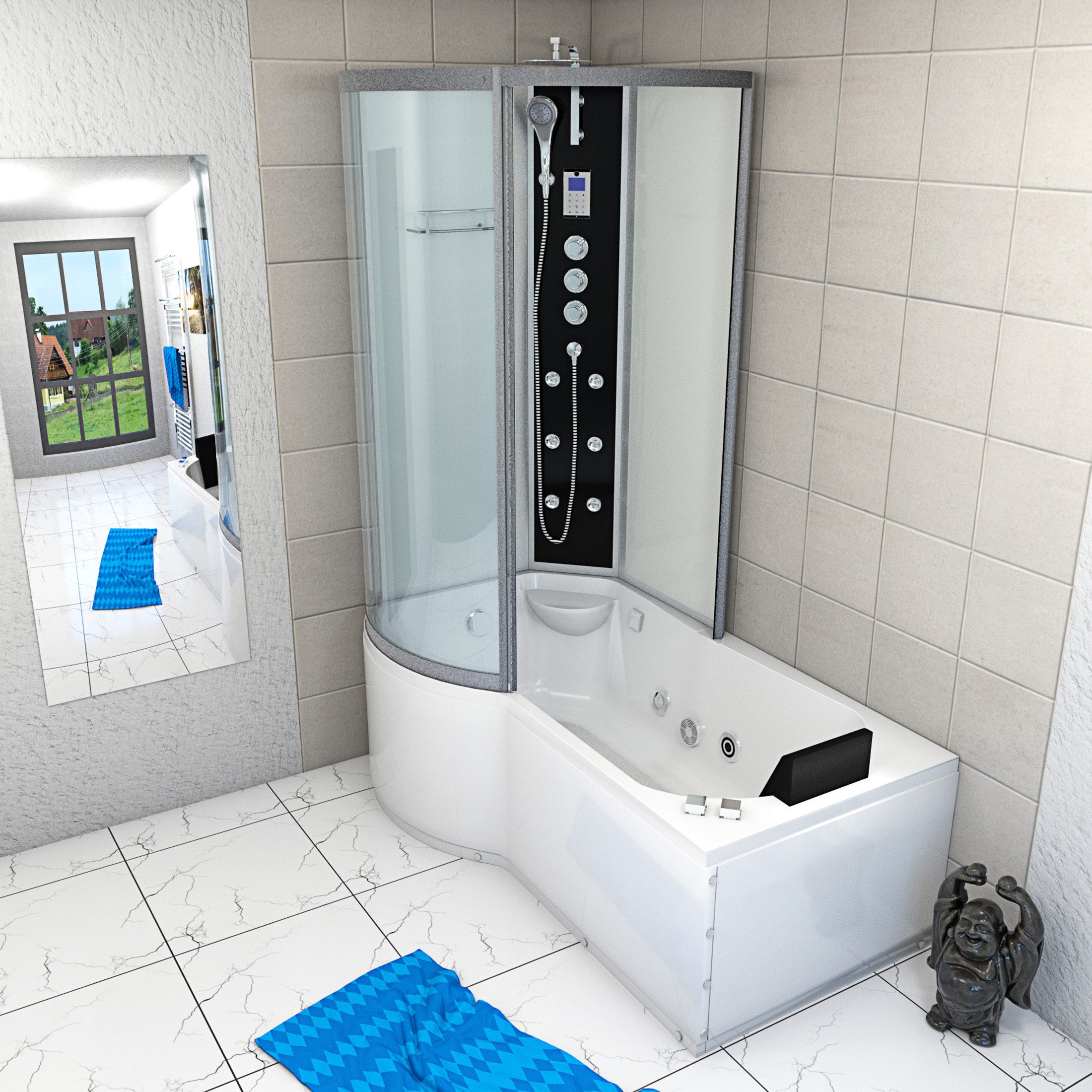 AcquaVapore Grossraumdusche Whirlpool Wanne Duschkabine ws K50-R03-WP-ALL 100x, Sicherheitsglas ESG, Integrierte Massagedüsen, Moderner Touchscreen, Digitale Steuerung, In