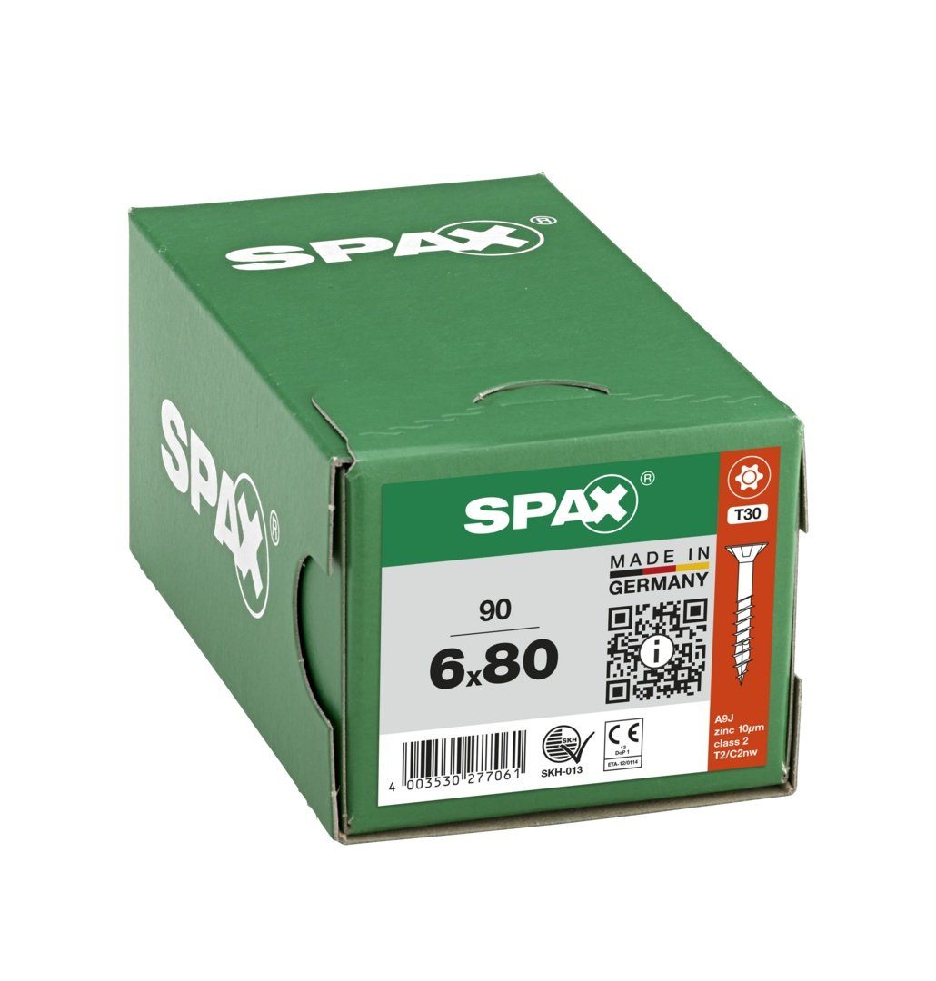 SPAX Spanplattenschraube Universalschraube, (Stahl weiß verzinkt, 90 6x80 mm St)