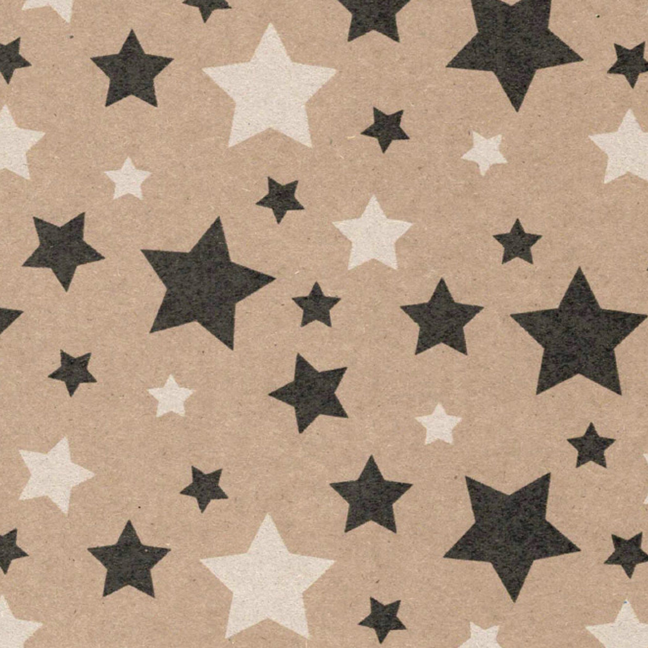 Star Geschenkpapier, Geschenkpapier mit Sterne Muster 70cm x 2m Rolle natur braun