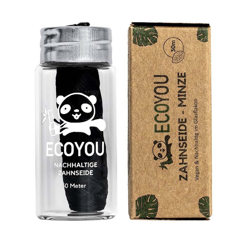 EcoYou Zahnseide Zahnseide mit Bambus Aktivkohle - Minze Glas schwarz